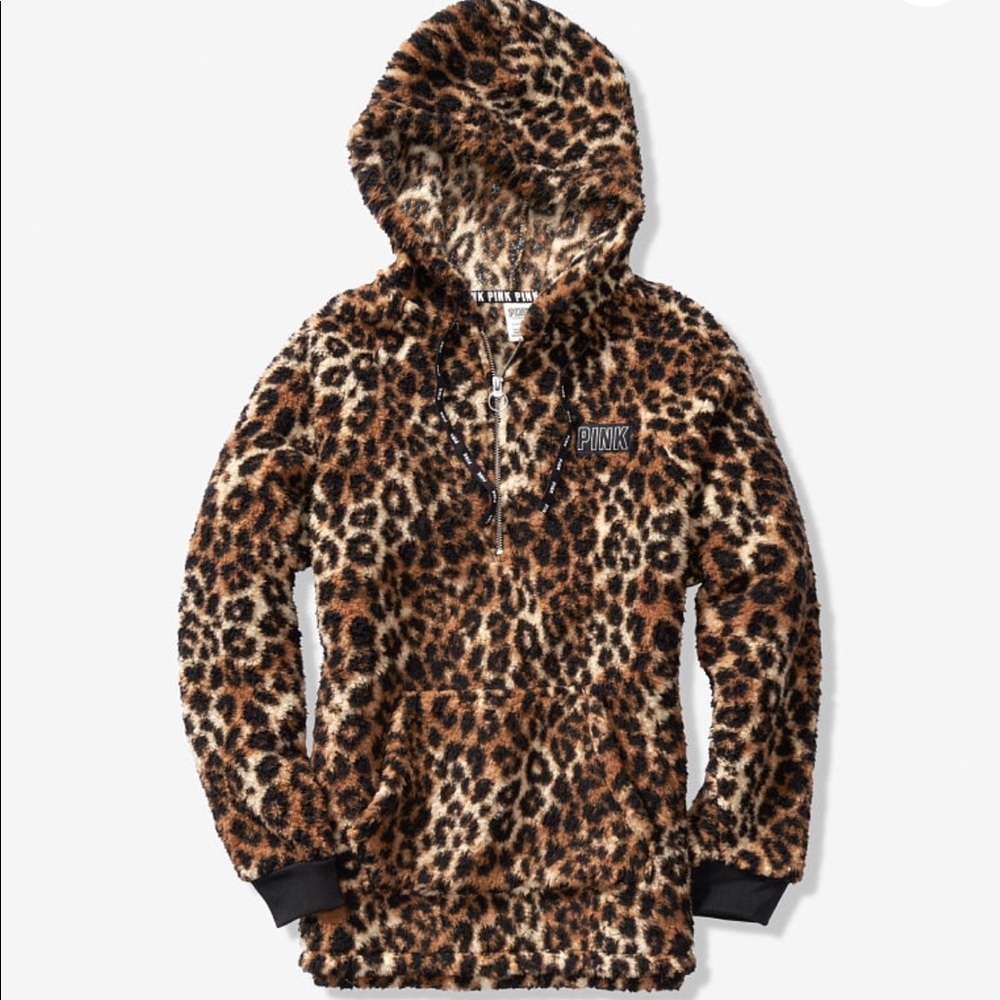 Leopard print small Pink Sherpa hoodie NWT